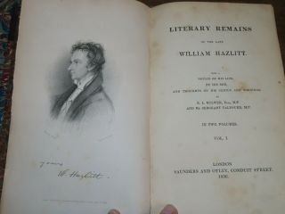 1836 LITERARY REMAINS OF THE LATE WILLIAM HAZLITT VOLS I & II CHARLES LAMB 3
