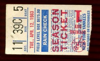 Ticket Baseball York Yankees 1983 4/12 Opening Day Detroit Tigers