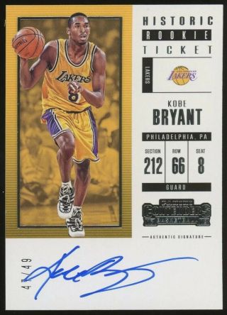 Kobe Bryant /49 Autographed Historic Rookie Ticket Auto Lakers Jersey Bgs/psa