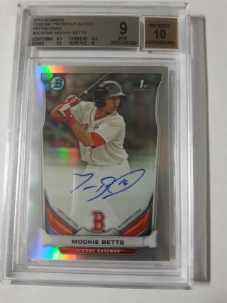 Mookie Betts 2014 Bowman Chrome Rc Rookie Refractor Auto Sp /500 Bgs 9 10