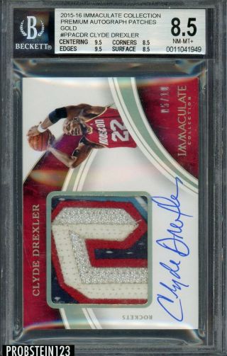 2015 - 16 Immaculate Premium Gold Clyde Drexler 5 - Color Patch Auto /10 Bgs 8.  5