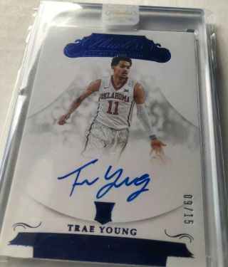 2018 - 19 Flawless Trae Young Encased Auto Sapphire 9/15 Rc Hawks