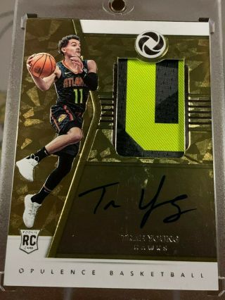 2018 - 19 Opulence Trae Young Panini Rookie Patch Auto Rpa Rc Jersey Autograph /79