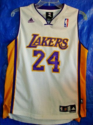 Boys Large Adidas Nba Los Angeles Lakers Sewn White Kobe Bryant 24 Jersey - Exc