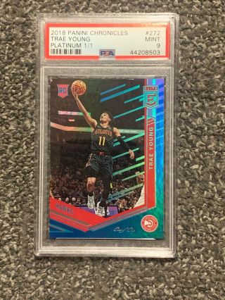 2018 - 19 Chronicles Basketball Trae Young Platinum Elite 1/1 Rookie Card Psa 9