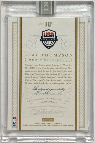 2014 - 15 FLAWLESS KLAY THOMPSON AUTO WHITE BOX 1/1 USA 2