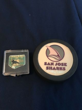 San Jose Sharks Inaugural Season Puck And Pin 1991