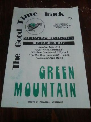 Green Mountain Race Track Greyhound Racing Program August 16,  1969