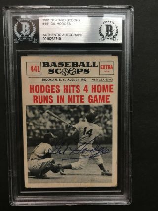 1961 Nu - Card Scoops 441 Gil Hodges Signed Autographed Card - Bas Beckett