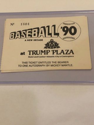 2 1990 Mickey Mantle Autograph Tickets From Trump Plaza Atlantic City 1604&1609