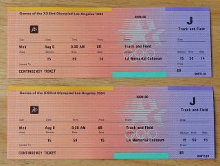 Two (2) 1984 Los Angeles Olympics Tickets - Track And Field - W/stubs
