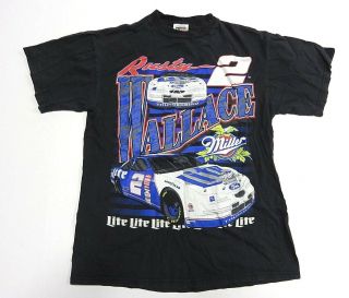 Nascar Rusty Wallace 2 Miller Lite Beer Car Black Graphic T - Shirt Size Large