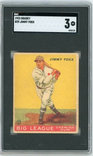 1933 Goudey 29 Jimmy Foxx Sgc Vg 3