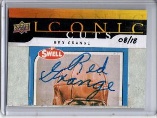 Red Grange Cut Auto /18 2008 Ud Upper Deck Iconic Cuts Autograph Chicago Bears