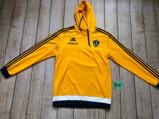 Men Adidas Los Angeles La Galaxy Navy Soccer Yellow Hoodie Sweatshirt Medium M❄️