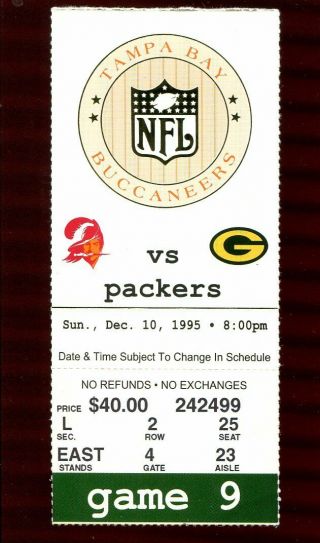Ticket Football Green Bay Packers 1995 12/10 Tampa Bay Bucaneers Ot Loss 13 - 10