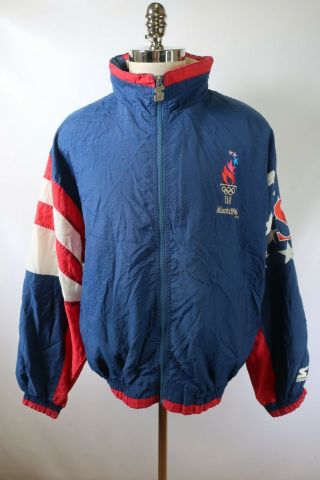 C7436 Vtg Starter Atlanta 1996 Usa Olympic Team Windbreaker Jacket Size L