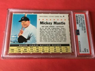 1961 Post Cereal 4 Mickey Mantle Perforated Psa 7 Nm