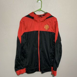 Manchester United Mens Track Jacket Black Red Hooded Long Sleeve Sz Large L