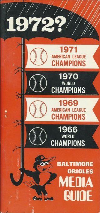1972 Baltimore Orioles Major League Baseball Media Guide Mlb