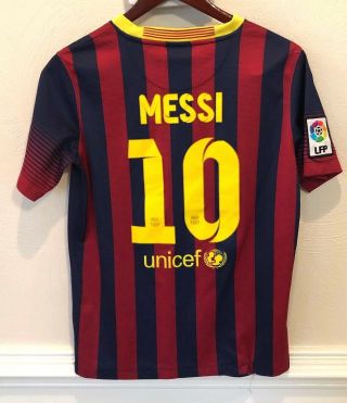 Nike Dri Fit Lionel Messi Youth Size Xl Jersey Fc Barcelona Soccer Qatar Airways