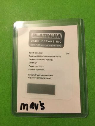 2018 - 19 Immaculate Moments Luka Doncic Acetate Rookie Autograph 27