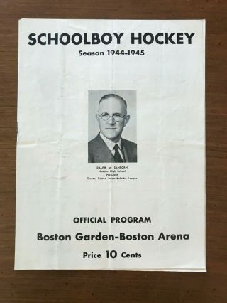 1945 Schoolboy Hockey Program - Greater Boston Vs.  Eastern Mass - All - Star Game