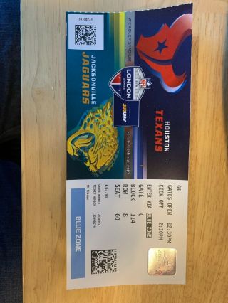 Jaguars Vs.  Texans 11/3/2019 Ticket Stub.  Wembley Stadium.