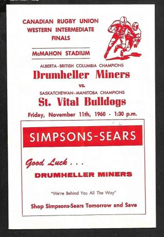Program: 1960 Canadian Rugby Union Playoff: Drumheller Vs St.  Vital Nov 11,  1960