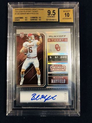 2018 Contenders Baker Mayfield Playoff Ticket Auto Rc (14/15) Bgs 9.  5/10