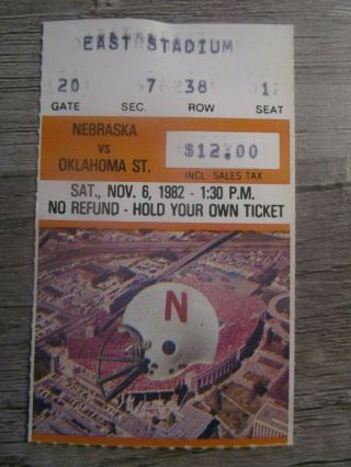 1982 Nebraska Cornhuskers V Oklahoma State Cowboys Football Ticket Stub