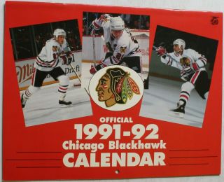 1991 - 92 Chicago Blackhawks Wall Calendar Chelios Roenick Belfour Nhl Coca - Cola