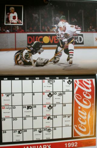 1991 - 92 Chicago Blackhawks Wall Calendar Chelios Roenick Belfour NHL Coca - Cola 2