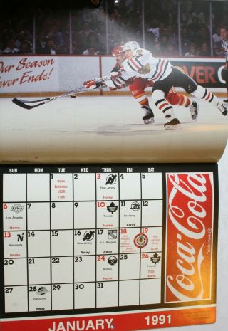 1990 - 91 Chicago Blackhawks Wall Calendar Larmer Roenick Belfour NHL Coca - Cola 2