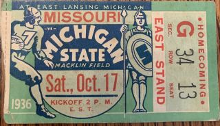 1936 Michigan State Vs Missouri Football Ticket