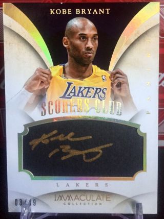 2013 - 14 Panini Immaculate Kobe Bryant Gold Ink Auto /49 Ssp Ebay 1/1 Nba Lakers