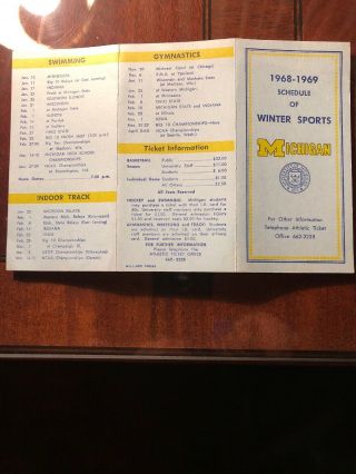 1968 - 69 Michigan Wolverines Hockey & Basketball Schedule
