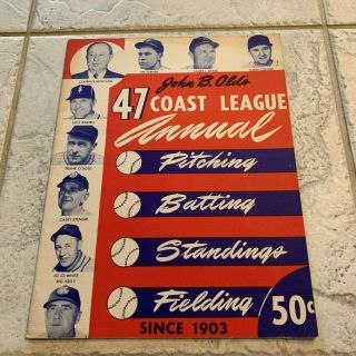 1947 Pacific Coast League Baseball Annual Pitching Batting Standings Since 1903