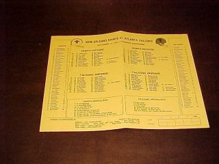 1978 Atlanta Falcons V Orleans Saints Football Roster Card 11/12