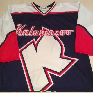 Kalamazoo Wings Large Red White Blue Echl Minor League Hockey Jersey