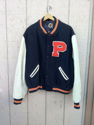 Vtg Us Made Dehen Princeton Varsity Letterman Wool Leather Jacket Xl