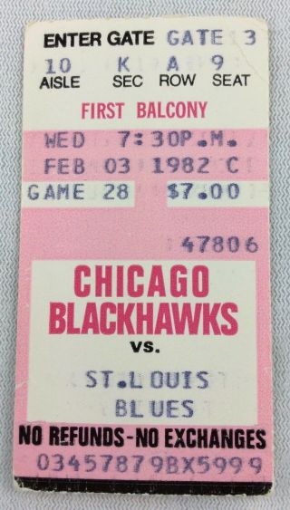 Nhl 1982 02/03 St.  Louis Blues At Chicago Blackhawks Ticket - Grant Mulvey 5 Goals