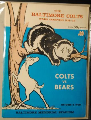 1960 Nfl Football Program - Baltimore Colts Chicago Bears Johny Unitas