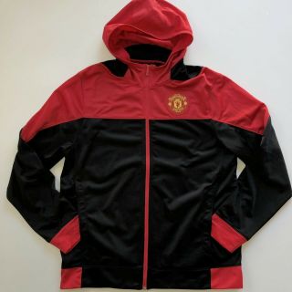 Manchester United Mens Track Jacket Black Red Hooded Long Sleeve Sz Large L