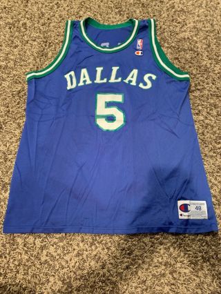 Vtg 90s Champion Nba Dallas Mavericks 5 Jason Kidd Jersey Shirt Blue Sz 48