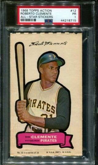 1968 Topps Action 12 Roberto Clemente All Star Stickers Psa 1 Low Pop