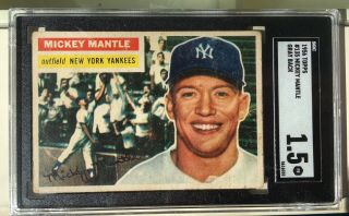 1956 Topps 135 Mickey Mantle Sgc 1.  5 Gray Back Dead Centered Not Psa Yankees
