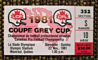 1981 Cfl Football Grey Cup Ticket Stub - Edmonton Eskimos Vs Ottawa Rough Riders