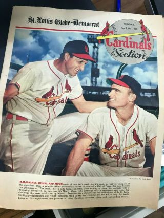 1955 St.  Louis Globe Democrat Cardinals Cover 4/10/1955 Stan Musial Wally Moon