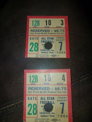 2 1964 Football/nfl All - Star Game Ticket Stub Chicago Bears Soldier Field